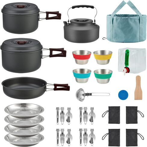 Bulin 37/24/20/17/12/9/4PCS Camping Cookware Mess Kit Backpacking Cooking Set Lightweight Cookware Sets Outdoor Cook Gear for Family Hiking Picnic in Kuwait