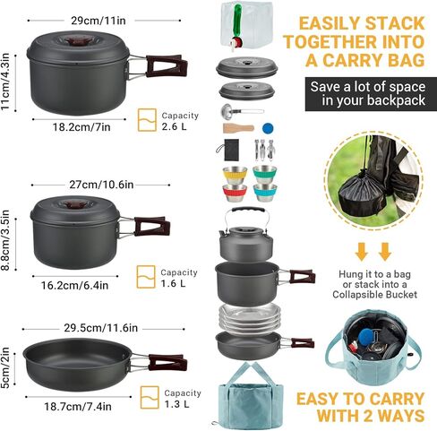 Bulin 37/24/20/17/12/9/4PCS Camping Cookware Mess Kit Backpacking Cooking Set Lightweight Cookware Sets Outdoor Cook Gear for Family Hiking Picnic in Kuwait