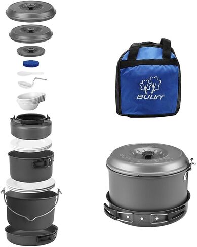Bulin 37/24/20/17/12/9/4PCS Camping Cookware Mess Kit Backpacking Cooking Set Lightweight Cookware Sets Outdoor Cook Gear for Family Hiking Picnic in Kuwait