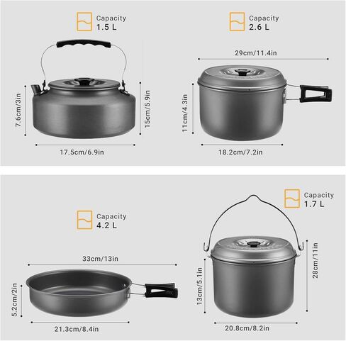 Bulin 37/24/20/17/12/9/4PCS Camping Cookware Mess Kit Backpacking Cooking Set Lightweight Cookware Sets Outdoor Cook Gear for Family Hiking Picnic in Kuwait