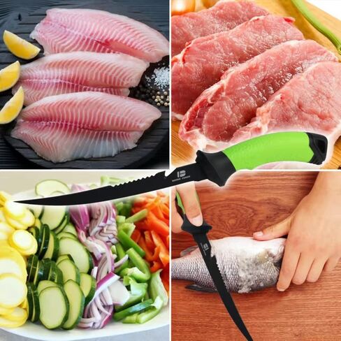 koodbuer Fishing Filet Knives 8.3“, Professional Bait Knives for Filleting Fish and Boning Meat, Sharp Stainless-Steel Non-Stick Coating Blade, Non-Slip Handles&ABS Protective in Saudi Arabia