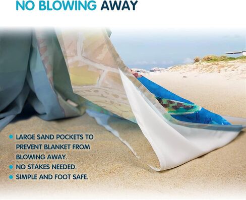 بطانية شاطئ كبيرة ناعمة مقاس 106 × 81 بوصة من Sunlit مع جيوب زاوية وحقيبة شبكية لحفلات الشاطئ والسفر والتخييم والنزهات الخارجية، خفيفة الوزن وقابلة للحمل، موجة زرقاء على شكل سلحفاة بحرية in Kuwait