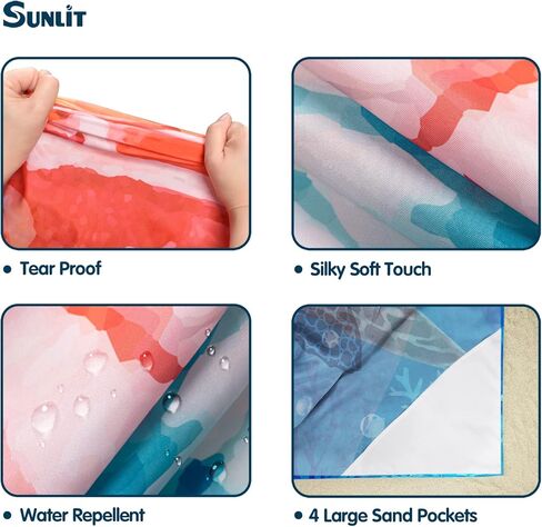 بطانية شاطئ كبيرة ناعمة مقاس 106 × 81 بوصة من Sunlit مع جيوب زاوية وحقيبة شبكية لحفلات الشاطئ والسفر والتخييم والنزهات الخارجية، خفيفة الوزن وقابلة للحمل، موجة زرقاء على شكل سلحفاة بحرية in Kuwait