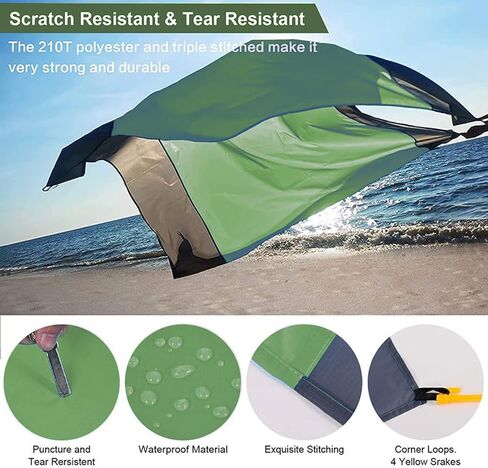 Beach Blanket Waterproof Sandproof Extra Large Picnic Mat Quick Drying Beach Mat Sand Free with 4 Stakes for Outdoor Travel Camping Hiking 79'x83' Dark Green in Kuwait