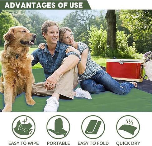Beach Blanket Waterproof Sandproof Extra Large Picnic Mat Quick Drying Beach Mat Sand Free with 4 Stakes for Outdoor Travel Camping Hiking 79'x83' Dark Green in Kuwait