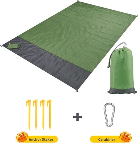 Beach Blanket Waterproof Sandproof Extra Large Picnic Mat Quick Drying Beach Mat Sand Free with 4 Stakes for Outdoor Travel Camping Hiking 79'x83' Dark Green in Kuwait