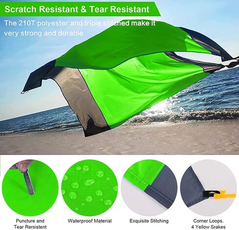 Beach Blanket Waterproof Sandproof Extra Large Picnic Mat Quick Drying Beach Mat Sand Free with 4 Stakes for Outdoor Travel Camping Hiking 79'x83' Dark Green in Kuwait