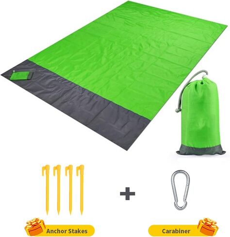 Beach Blanket Waterproof Sandproof Extra Large Picnic Mat Quick Drying Beach Mat Sand Free with 4 Stakes for Outdoor Travel Camping Hiking 79'x83' Dark Green in Kuwait