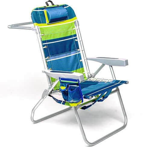 Homevative Cooler+ Folding Tall Backpack Beach Chair, High Tide Blue | High Seat Design 17in, Backpack Straps, Cup & Phone Holder, Cooler Pouch, Towel Bar, 5-Position Recline, Lay-Flat in Kuwait