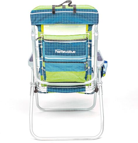 Homevative Cooler+ Folding Tall Backpack Beach Chair, High Tide Blue | High Seat Design 17in, Backpack Straps, Cup & Phone Holder, Cooler Pouch, Towel Bar, 5-Position Recline, Lay-Flat in Kuwait