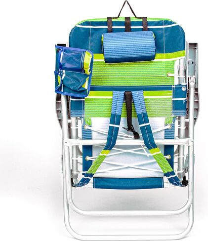 Homevative Cooler+ Folding Tall Backpack Beach Chair, High Tide Blue | High Seat Design 17in, Backpack Straps, Cup & Phone Holder, Cooler Pouch, Towel Bar, 5-Position Recline, Lay-Flat in Kuwait