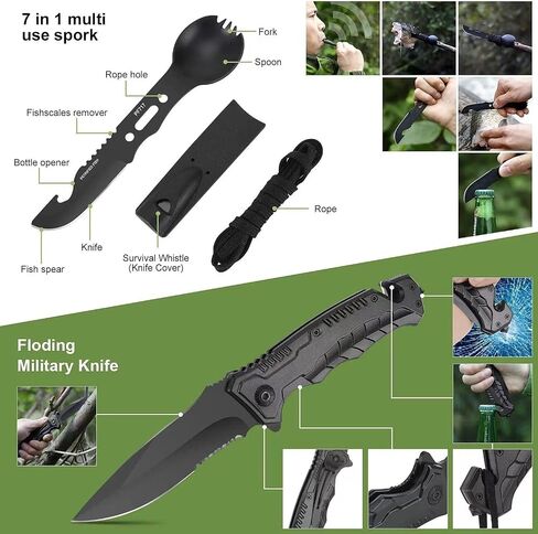 Gearedt Survival Kit, 16 in 1 Professional Survival Gear Tool Emergency Tactical First Aid Equipment Supplies Kits Gifts Idear for Men Him Women Families Hiking Camping Fishing Adventures in Saudi Arabia