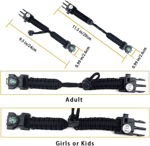 Survival Paracord Bracelet,Fire Starter,Waterproof SOS Light, Compass, Whistle, Adjustable AK87 20 in 1,Outdoor Ultimate Tactical Survival Gear Set,Gift for Kids,Men in Kuwait