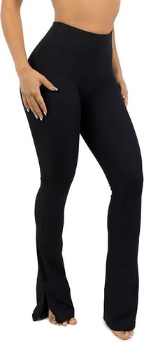بنطلون ليجنز للتمرين للنساء بفتحة عند الكاحل للنساء كاجوال بخصر عالٍ وواسع ومطاط لرفع المؤخرة in Kuwait
