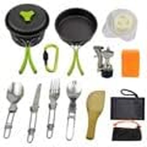 Camping Cookware 16 Piece Set - Gear Essentials for Backpacking Hiking Scouting and Travel - Full Cooking Mess Kit with Pot Pans Bowls Stove Utensils and Accessories in Saudi Arabia