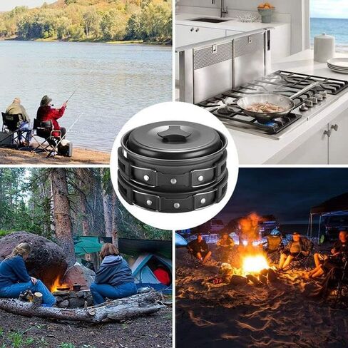 Camping Cookware 16 Piece Set - Gear Essentials for Backpacking Hiking Scouting and Travel - Full Cooking Mess Kit with Pot Pans Bowls Stove Utensils and Accessories in Saudi Arabia