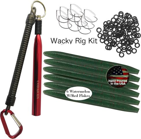 Wacky Rig Worm Fishing Tool Kit - Wacky Rig Tool, 125 Wacky Worm O-Rings, 10 Weedless Fishing Hooks and 6 Senko Style Salted Worms Stick Bait for Bass Fishing in Kuwait
