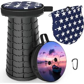 Upgraded Folding Stool,Portable Telescopic Stool with Rotating Cushion,Portable Collapsible Stool with Carry Bag&Carabiner,More Sturdy Capacity 440Ib,for Garden Hiking BBQ