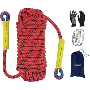 EMEKIAN 10mm/12mm Outdoor Climbing Rope, Indoor Workout Rope, Static Rock Escape Rope with Non-Slip Gloves for Ice Climbing Equipment, Fire Safety Rescue Rope