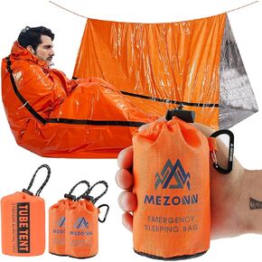 حقيبة نوم للطوارئ من Mezonn ومأوى للخيمة، تستخدم كبطانية للطوارئ، معدات بقاء خفيفة الوزن للمشي لمسافات طويلة في الهواء الطلق والتخييم والدفء بعد الزلازل والأعاصير والكوارث الأخرى in Kuwait