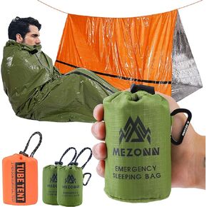 حقيبة نوم للطوارئ من Mezonn ومأوى للخيمة، تستخدم كبطانية للطوارئ، معدات بقاء خفيفة الوزن للمشي لمسافات طويلة في الهواء الطلق والتخييم والدفء بعد الزلازل والأعاصير والكوارث الأخرى in Kuwait