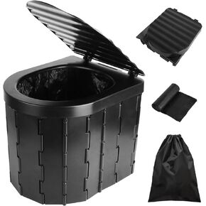 iMounTEK Portable Camping Toilet with Lid, Mobile Foldable Emergency Toilet Car Travel Toilet Adults Potty with Carry Bag for Camping, Hiking, Long Trips, Beach/ 1 Roll Garbage Bags Included in Kuwait