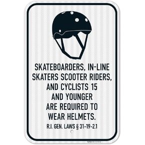 Skateboarders in Line Skaters Scooter Riders and Cyclists 15 and Younger | are Required to Wear A Helmet Sign, 12x18 Inches, Rust Free .063 Aluminum in Saudi Arabia