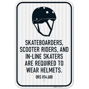 Skateboarders Scooter Riders and Inline Skaters are Required to Wear | Helmets Sign, 12x18 Inches, Rust Free .063 Aluminum, Fade Resistant, Made in Saudi Arabia