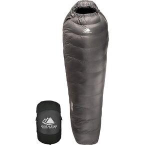 Hyke & Byke Katahdin 32 F Hiking & Backpacking Sleeping Bag - 4 Season, 625FP Ultralight Sleeping Bag - Water Resistant - Charcoal Gray - Short