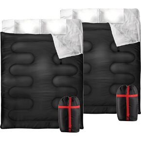 حقيبة نوم مزدوجة للتخييم من Zone Tech مع وسادتين - حقيبة نوم خفيفة الوزن مقاومة للماء والطقس الدافئ والبارد للبالغين والأطفال من 3 إلى 4 فصول تتحول إلى حقيبتين فرديتين للتخييم والمشي لمسافات طويلة وفي الهواء الطلق in Kuwait