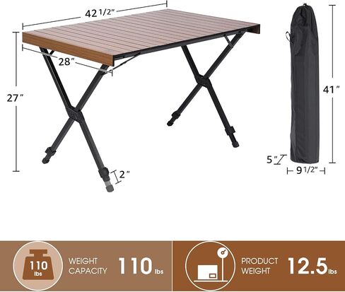TIMBER RIDGE Folding Camping Table Adjustable Height, 4-6 Person Lightweight Aluminum Roll-up Table for Camping Outdoor Picnic BBQ Backyard Party Support 110lbs in Saudi Arabia