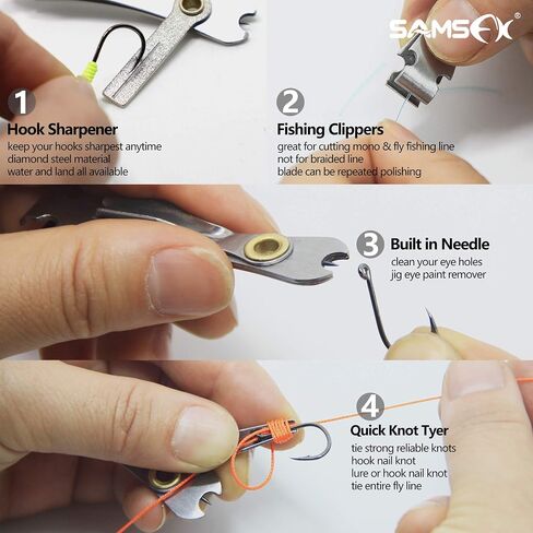 SAMSFX Locking Fishing Pliers Saltwater Resistant Teflon Coated Briad Line Cutters with Wire Coiled Lanyard, Sheath & Quick Knot Tool Combo in Kuwait