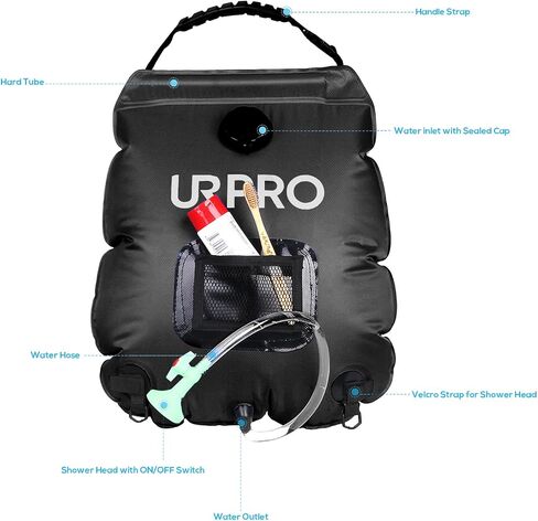 حقيبة استحمام بالطاقة الشمسية من URPRO سعة 5 جالون/20 لتر للتدفئة الشمسية، حقيبة استحمام للتخييم، ماء ساخن مع درجة حرارة 45 درجة مئوية، رأس دش قابل للتشغيل/الإيقاف، خرطوم قابل للإزالة، المشي لمسافات طويلة، وتسلق الدش الصيفي in Saudi Arabia