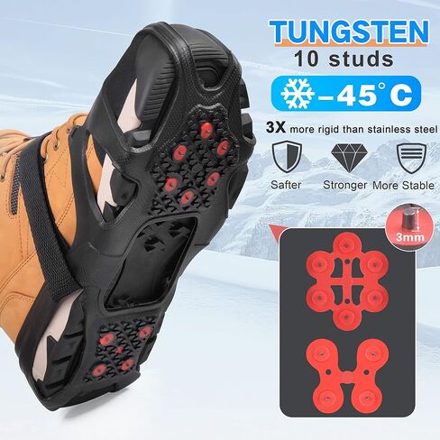 Ice Cleats for Shoes and Boots Tungsten Crampons Non-Slip Shoe Spikes Grippers for Snow and Ice Traction Cleats with Reflective Heel Slip-on Snow Cleats for Men Women Winter Walking in Saudi Arabia
