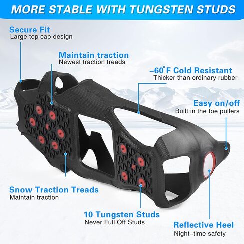 Ice Cleats for Shoes and Boots Tungsten Crampons Non-Slip Shoe Spikes Grippers for Snow and Ice Traction Cleats with Reflective Heel Slip-on Snow Cleats for Men Women Winter Walking in Saudi Arabia