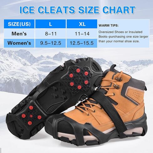 Ice Cleats for Shoes and Boots Tungsten Crampons Non-Slip Shoe Spikes Grippers for Snow and Ice Traction Cleats with Reflective Heel Slip-on Snow Cleats for Men Women Winter Walking in Saudi Arabia