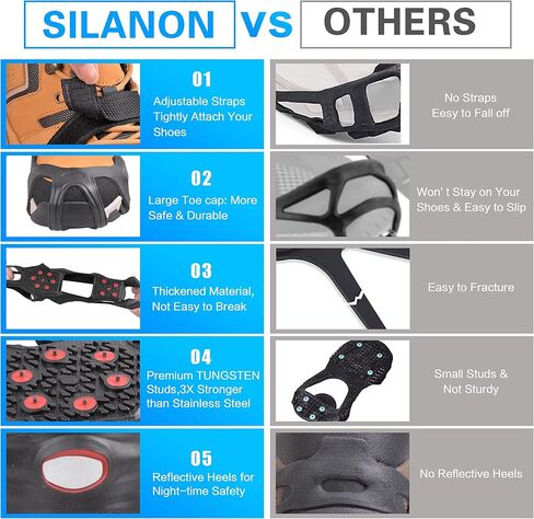 Ice Cleats for Shoes and Boots Tungsten Crampons Non-Slip Shoe Spikes Grippers for Snow and Ice Traction Cleats with Reflective Heel Slip-on Snow Cleats for Men Women Winter Walking in Saudi Arabia
