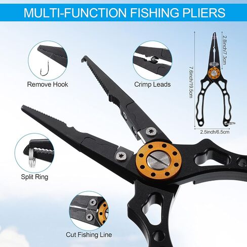 4 Pieces Fishing Tools Set Fishing Pliers Hook Remover Split Ring with Sheath and Lanyard, Fish Lip Gripper, Fish Hook Remover T-Shaped Hook Separator Tool and Cut-Resistant Non-Slip Gloves in Saudi Arabia