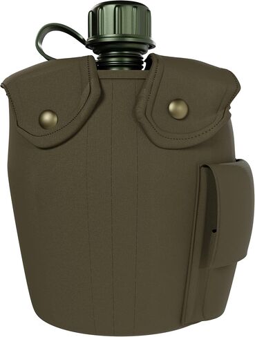 BaHoki Essentials Aluminum Canteen with Cover and Cup - Military Style Water Bottle Kit - for Outdoor Camping, Backpacking, Hiking (Black) in Saudi Arabia