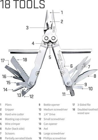 SOG PowerLock متعدد الأدوات - تقنية الرافعة المالية المركبة مع جهاز تجعيد التخلص من الذخائر المتفجرة، هيكل من الفولاذ المقاوم للصدأ 420، 18 أداة متخصصة خفيفة الوزن (B61N-CP)، أسود in Kuwait