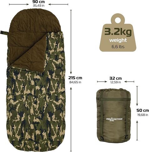 اكياس نوم للبالغين من بروتيكتونيك - كيس نوم 4 مواسم للطقس البارد والدافئ - كيس نوم مموه للتخييم والمشي لمسافات طويلة - كيس نوم عسكري خفيف الوزن ومحمول in Kuwait