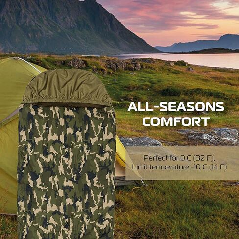 اكياس نوم للبالغين من بروتيكتونيك - كيس نوم 4 مواسم للطقس البارد والدافئ - كيس نوم مموه للتخييم والمشي لمسافات طويلة - كيس نوم عسكري خفيف الوزن ومحمول in Kuwait
