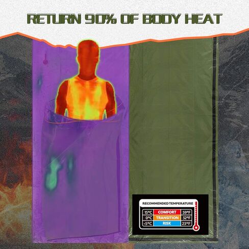 حقيبة نوم للطوارئ من Mezonn ومأوى للخيمة، تستخدم كبطانية للطوارئ، معدات بقاء خفيفة الوزن للمشي لمسافات طويلة في الهواء الطلق والتخييم والدفء بعد الزلازل والأعاصير والكوارث الأخرى in Kuwait