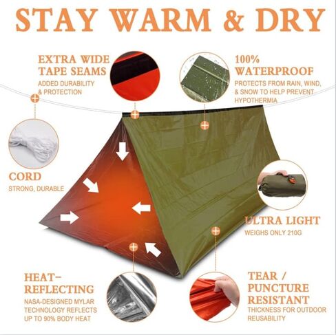 BENGKU Survival Emergency Shelter, Emergency Blanket for Survival, 2-Pack Bivy Sack, Tube Tent with Whistle for Camping & Hiking in Saudi Arabia