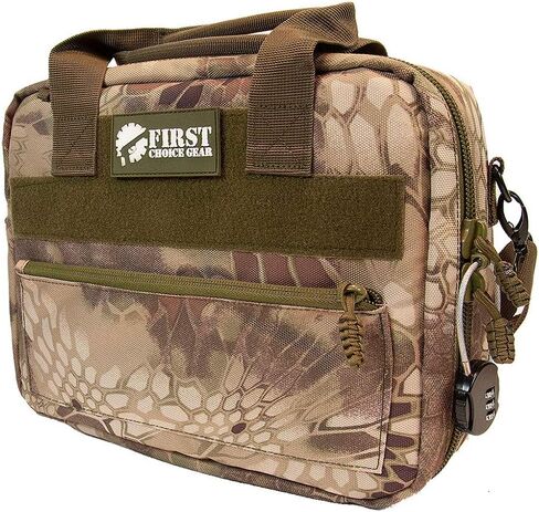 Pistol Case Range Bag for Handguns by FirstChoice; 2-4 Gun Padded Tactical Handgun Soft Case, Lockable Zippers w/Padlock, 3 Mini-Holsters, 8 Mag Slots, 4 Pockets, Range Mat (Green Kryptek Camo) in Saudi Arabia