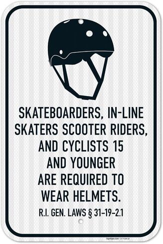 Skateboarders in Line Skaters Scooter Riders and Cyclists 15 and Younger | are Required to Wear A Helmet Sign, 12x18 Inches, Rust Free .063 Aluminum in Kuwait