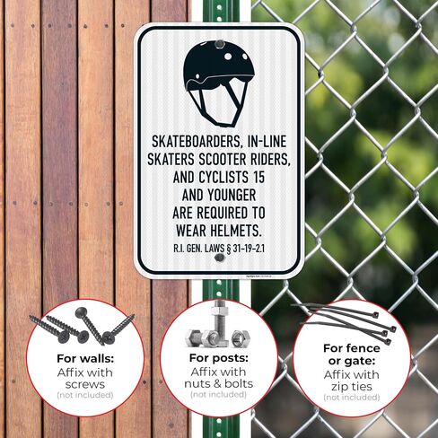 Skateboarders in Line Skaters Scooter Riders and Cyclists 15 and Younger | are Required to Wear A Helmet Sign, 12x18 Inches, Rust Free .063 Aluminum in Kuwait
