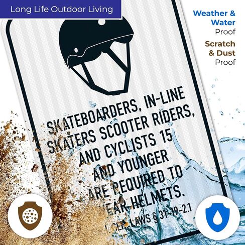 Skateboarders in Line Skaters Scooter Riders and Cyclists 15 and Younger | are Required to Wear A Helmet Sign, 12x18 Inches, Rust Free .063 Aluminum in Kuwait