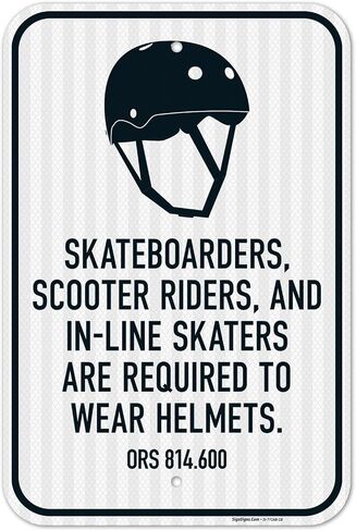 Skateboarders Scooter Riders and Inline Skaters are Required to Wear | Helmets Sign, 12x18 Inches, Rust Free .063 Aluminum, Fade Resistant, Made in Kuwait