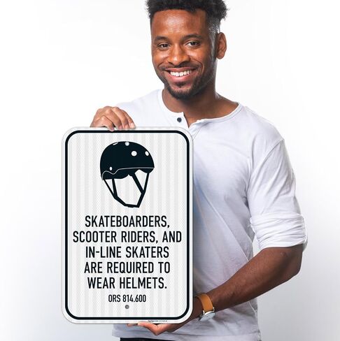 Skateboarders Scooter Riders and Inline Skaters are Required to Wear | Helmets Sign, 12x18 Inches, Rust Free .063 Aluminum, Fade Resistant, Made in Kuwait